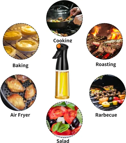 Vista 4 de Pulverizador de aceite de vidrio, 7 onzas, pulverizador de aceite de oliva portátil de grado alimenticio para freidora de aire, cocina, ensalada