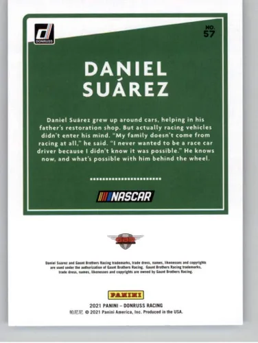 Vista 2 de 2021 Donruss Racing #57 Daniel Suarez Toyota Certified Used Vehicles/Gaunt Brothers/Toyota Officially Licensed NASCAR Trading Card by Panini America