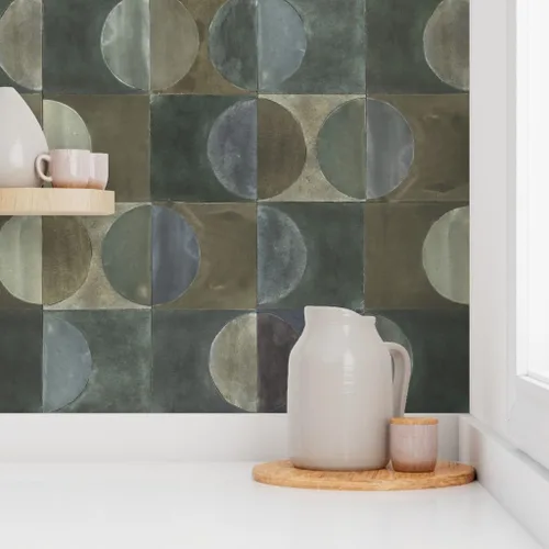 Vista 8 de Muestras de papel tapiz para despegar y pegar, azulejos de piedra, negro, marrón, verde, círculo, 70S, luna, neutro, papel tapiz extraíble por