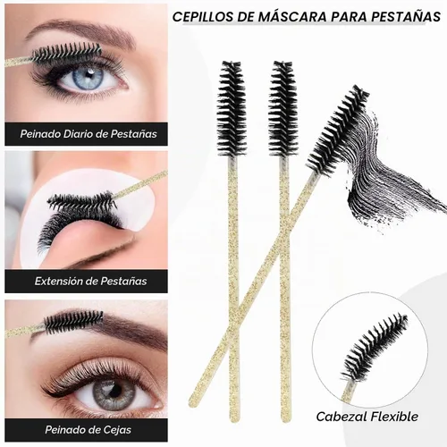 Vista 4 de 200 juegos de kits de pestañas postizas, hisopos de micro algodón desechables, y se combinan con cepillos de pestañas postizas, cepillos de labios