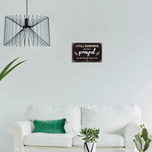 Vista 4 de Letrero inspirador con texto en inglés "I Still Remember The Days I Prayed", letreros inspiradores para mesa de estar, centros de mesa de madera