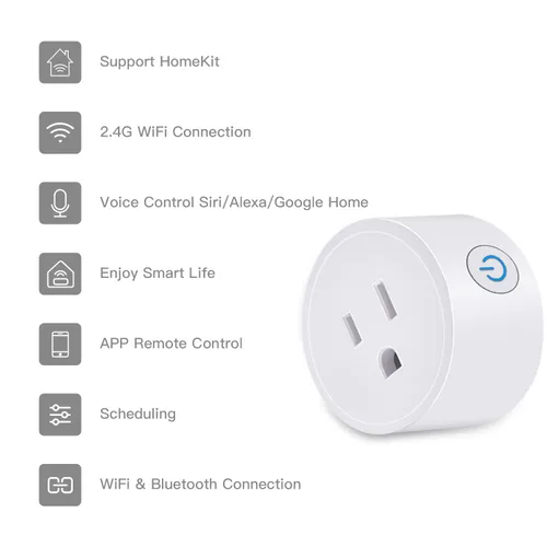 Vista 2 de Enchufe inteligente Mini HomeKit, toma de corriente WiFi inteligente compatible con Apple HomeKit, Alexa y Google Assistant, toma de control de voz
