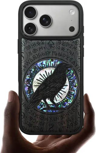 Vista 8 de Carveit Funda hecha a mano para iPhone 18 Pro Max - El cuervo Haloed Negro