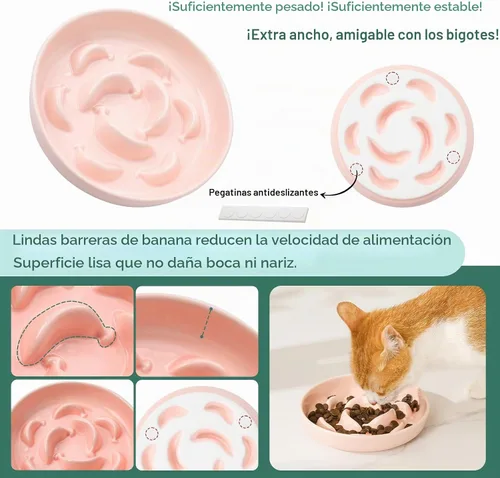 Vista 4 de Cuenco de cerámica del gato del alimentador lento, 6,3" alimentador Cuenco rosa pastel
