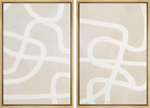 Vista 46 de Ashbrook - Set de arte de pared en lienzo enmarcado, tonos orgánicos de la tierra en beige y marrón con ilustraciones de trazos circulares, arte