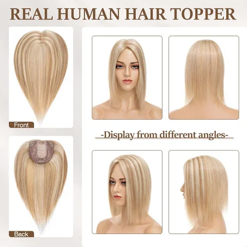 Vista 52 de Rich Choices Pelucas con topper de cabello para mujeres, cabello humano real 100% Remy, sin flequillo, para mujeres con adelgazamiento en la parte