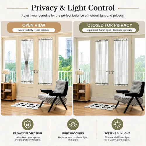Vista 3 de Aquazolax - Cortinas transparentes para puerta y ventana gris - Cortinas con bolsillo para barra de 25 x 40 pulgadas para puertas de cristal