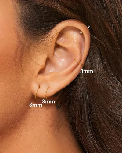 Vista 5 de Aro de nariz de oro de 14K para mujeres, joyería delgada para piercing de nariz (Oro, 3pcs- 8mm calibre 22)