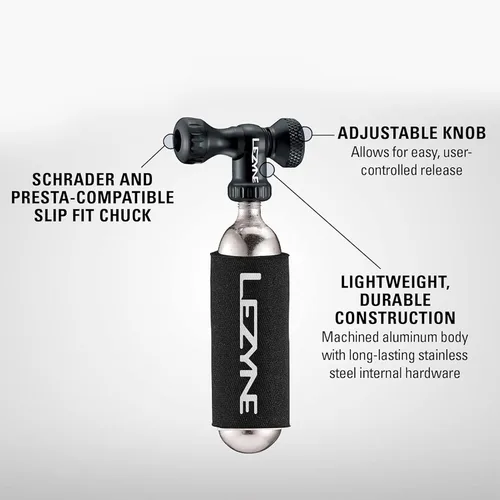 Vista 7 de LEZYNE Control Drive - Inflador de neumáticos de bicicleta de CO2, bomba de inflado de aluminio compatible con Presta & Schrader con válvula