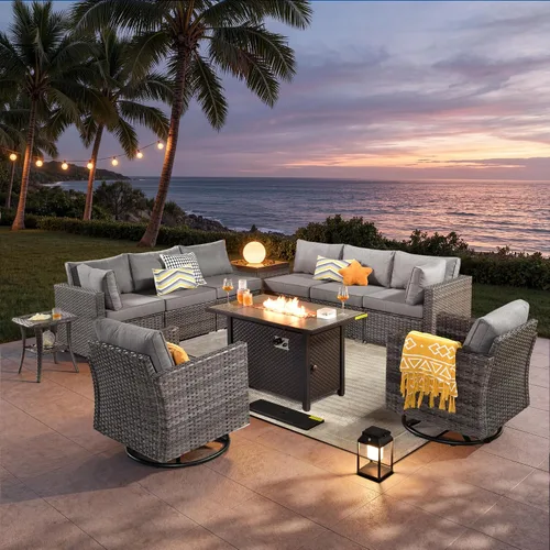 Vista 48 de ovios Juego de muebles de patio al aire libre de 5 piezas con mesa de café, conjunto seccional de muebles de patio con sofá de mimbre para todo tipo