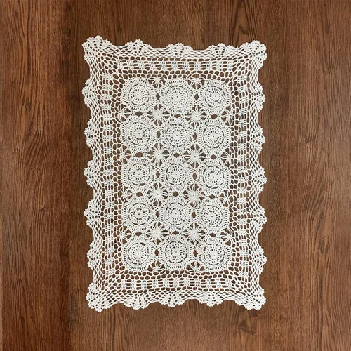 Vista 11 de Hsvanyr Mantel rectangular de algodón hecho a mano con encaje de ganchillo, 19 x 27 pulgadas, centros de mesa beige para comedor