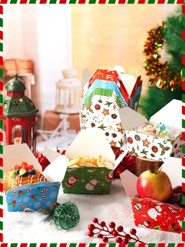 Vista 4 de Estune Paquete de 60 Cajas de Comida para Llevar de Navidad 2.56'' x 4.65'' x 3.54'' Contenedores Desechables de Dulces y Golosinas de Navidad Cajas