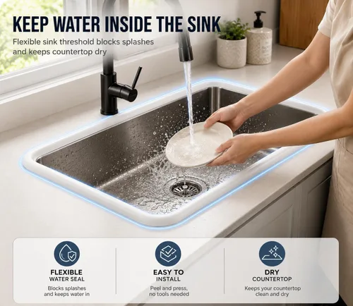 Vista 7 de Protector de agua de ducha, 67 pulgadas de silicona para umbral de ducha, barrera flexible autoadhesiva para ducha