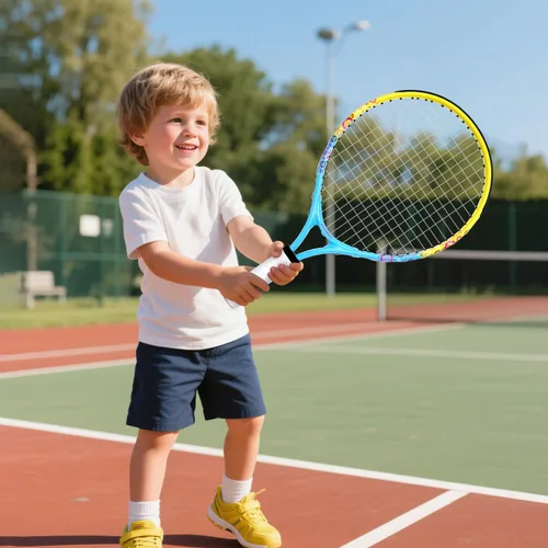 Vista 6 de Raqueta de tenis para niños de 17"-23" para edades de 2-9 años, ligera y duradera, incluye 1 raqueta de tenis para niños pequeños y 1 cintas