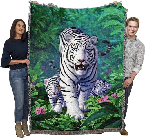 Vista 12 de Pure Country Weavers Manta de tigre del Santuario de la mañana, manta de regalo tejida de algodón, fabricada en los Estados Unidos (72 x 54 pulgadas)