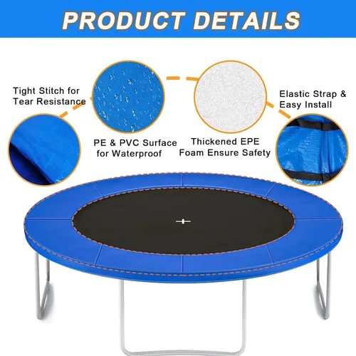 Vista 5 de Trampoline Pad Replacement, 12FT 14FT 15FT Trampoline Spring Cover, Thickened EPE Foam Tear-Resistant Waterproof Safety Pad, No Holes for Pole