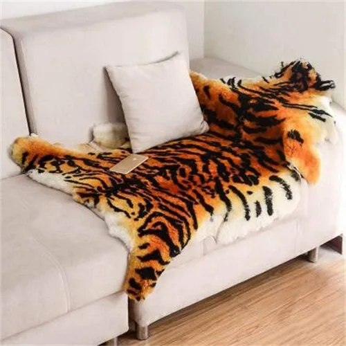 Vista 10 de Alfombra de Área Estilo Chic con Estampado de Tigre Leopardo Piel de Oveja Australiana Alfombra Suave de Felpa Manta de Piel de Cordero Alfombra