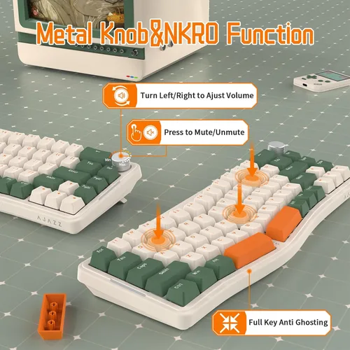 Vista 4 de ATTACK SHARK AKS068 Teclado mecánico con cable para juegos 65% Alice Layout Montaje de junta intercambiada en caliente con retroiluminación RGB