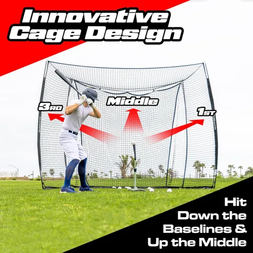 Vista 6 de GoSports Red de práctica portátil con respaldo para béisbol y softbol - Red de 10 x 8 pies para bateo y lanzamiento para patio trasero