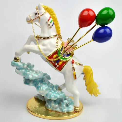Vista 4 de fengshuisale Joyous Windhorse Caballos Caballos Colección Caballo Blanco con Globos Figurita Decoración w5280