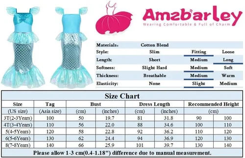 Vista 7 de AmzBarley Disfraz de sirena para niñas pequeñas, disfraz de princesa de cumpleaños, Halloween, cosplay, con accesorios