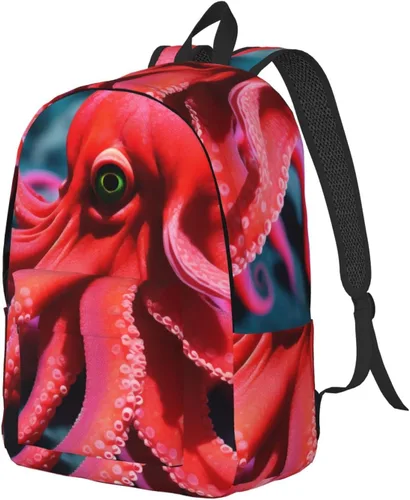 Vista 2 de Mochila brillante de la decoración de la Navidad Mochila casual ligera Mochila de lona multiusos con compartimento para portátil, pulpo rojo