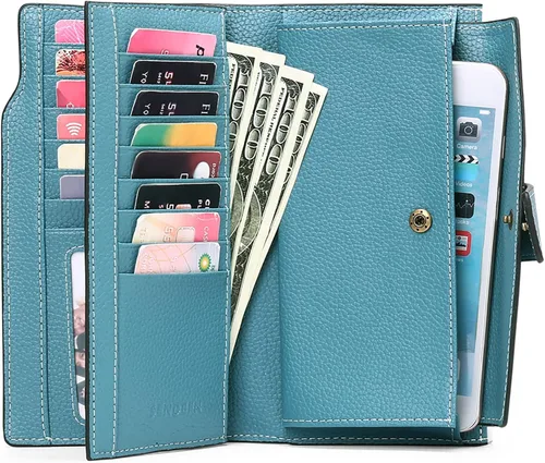Vista 3 de SENDEFN - Cartera de cuero para mujer, portatarjetas con bloqueo RFID, monedero para mujer con cierre