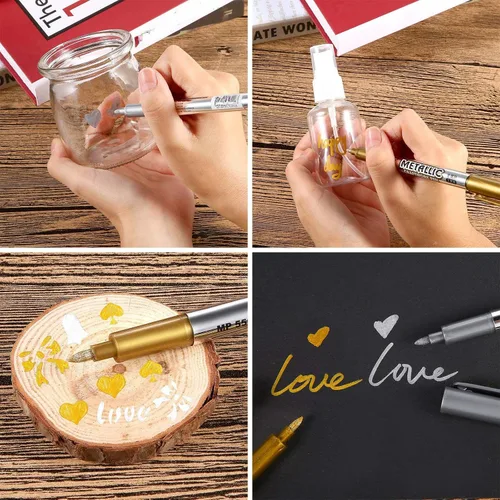 Vista 6 de Frienda 4 rotuladores metálicos, marcadores metálicos permanentes para pintura, adecuados para tarjetas de firma de papel negro, vidrio, tarjetas