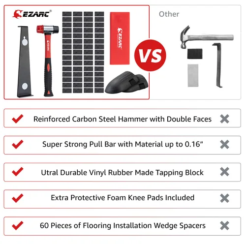Vista 8 de EZARC Kit de instalación de pisos de madera laminada de 64 piezas con mazo reforzado de doble cara, barra de tracción resistente, bloque de roscado
