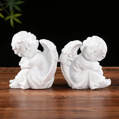 Vista 3 de BRABUD Un par de querubines durmiendo estatua de resina blanco ángulo estatuilla bendiga a las familias decoración del hogar Escultura de querubín