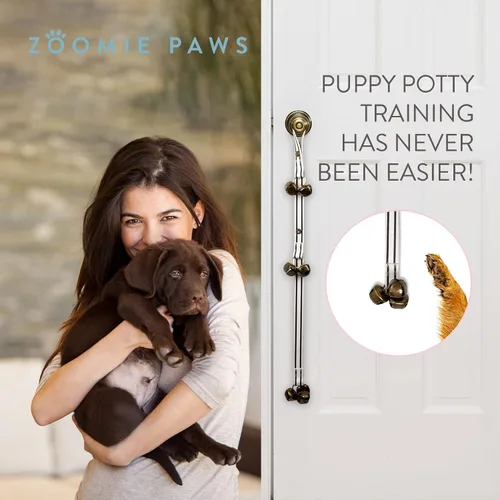 Vista 6 de Campana de entrenamiento para perros y cachorros, timbre de entrenamiento al aire libre, patas zoomie, correa blanca y negra con campanas