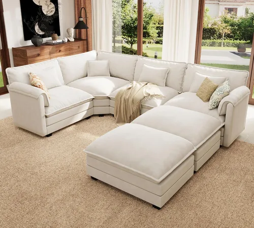 Vista 31 de Sofá modular de gran tamaño de 113 pulgadas, cómodo sofá en forma de L con funda extraíble, asiento ancho y profundo moderno para sala de estar