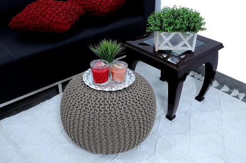 Vista 6 de FRELISH DECOR Puf redondo otomano tejido a mano 100% algodón, taburete de pie, puf de punto, silla de piso para sala de estar y dormitorio