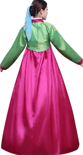 Vista 7 de XINFU Conjunto de Hanbok tradicional coreano para mujer, vestido colorido de manga larga, disfraz de cosplay Greenrosy