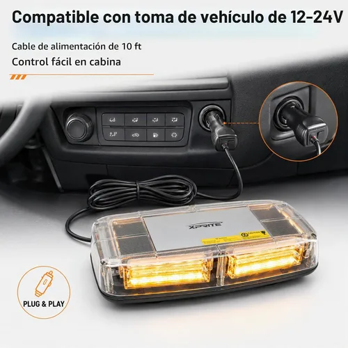 Vista 5 de Xprite Luz estroboscópica LED ámbar COB para techo, base magnética de 12 V, barra de luz de precaución con 19 patrones de flash para construcción