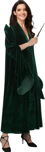 Vista 2 de CUSFULL Bata de bruja para mujer, capa de terciopelo verde, capa de maga, disfraz de hechicera, trajes de fiesta de Halloween