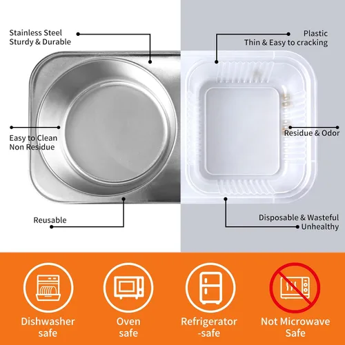 Vista 4 de Recipientes de acero inoxidable con tapa, contenedores reutilizables de 2 compartimentos para aperitivos a prueba de fugas, contenedor