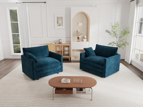 Vista 42 de KEIKI Juego de sofá de 2 piezas con 2 sofás individuales de felpilla de gran tamaño, estilo moderno tapizado de 2 plazas con 2 almohadas, cojines