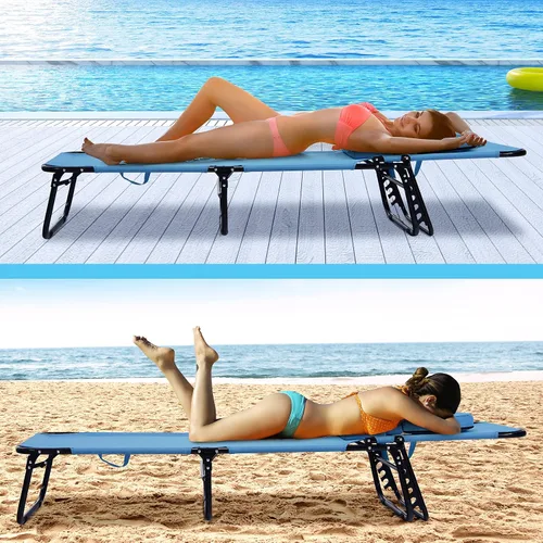 Vista 7 de GYMAX Sillón de playa, silla para tomar el sol, silla plegable ajustable reclinable con agujero para la cara