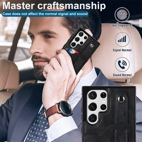 Vista 7 de Funda para teléfono Samsung Galaxy S22 Ultra 5G con protector de pantalla, correa de muñeca ajustable, atril, ranura para tarjetas de crédito