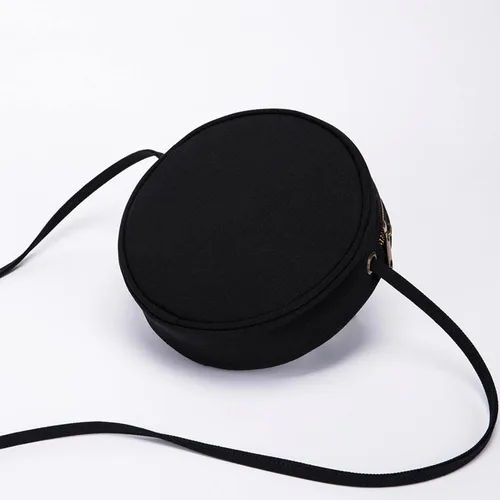 Vista 7 de Bolso cruzado circular para mujer, bolso circular de nailon con cremallera, correas de hombro ajustables con nudo