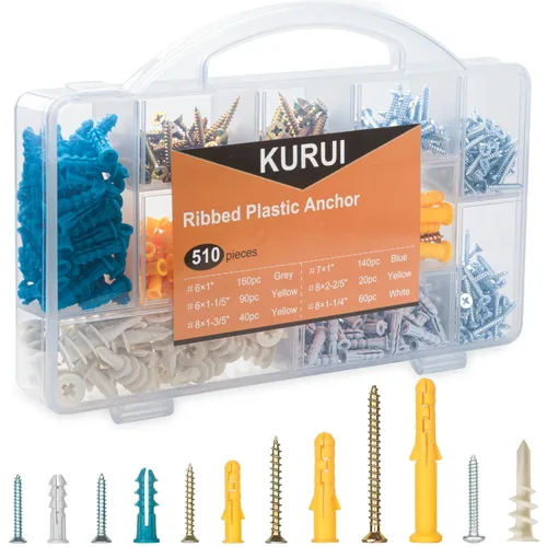 Vista 10 de KURUI Kit de anclajes para paneles de yeso con tornillos, 160 anclajes de pared de plástico y tornillos de cabeza Phillips galvanizados, 4 tamaños