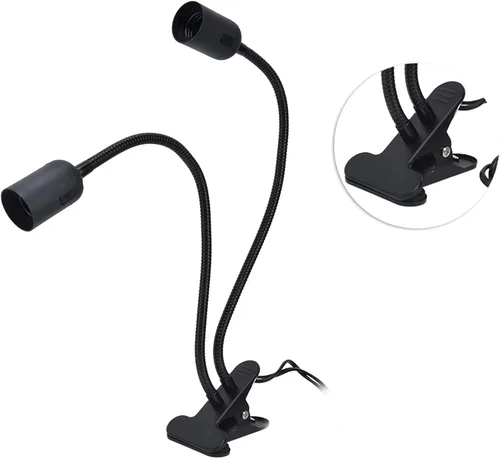 Vista 2 de Lámpara de escritorio LED de cuello de cisne con abrazadera, lámpara E27/E26, aluminio negro, brazo flexible de 20 pulgadas, luz portátil con clip