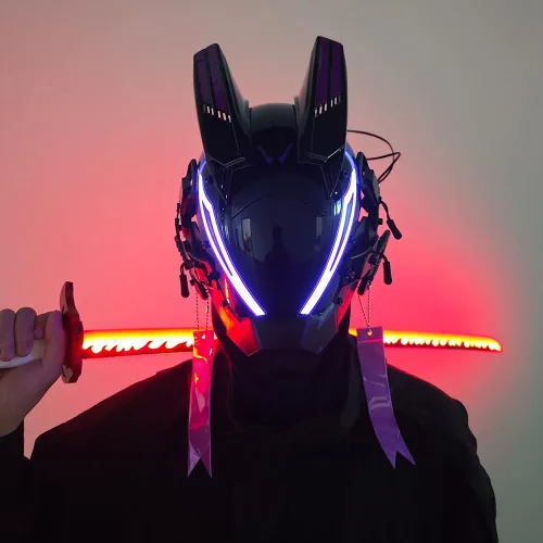 Vista 2 de Máscara punk para hombres, máscara LED para mujer, tecnología punk futurista, cosplay, Halloween, fiesta, festival de música, accesorios