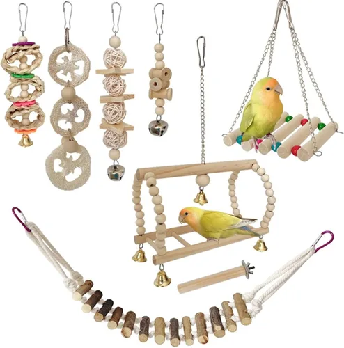 Vista 3 de Birdcage Swing Bird Toy Set Birdcage Hanging Corn Husk Tearing Cage Accessory Budgies Chewable Exercise 8PCS Bird Exercise Equipment