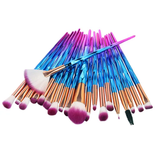Vista 7 de Juego de 20 brochas de maquillaje de ojos, sombra de ojos, delineador de ojos, corrector de cejas, brochas de mezcla, mango de diamante y cabello