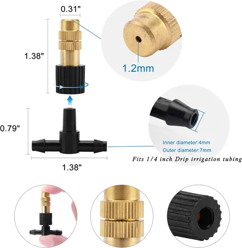 Vista 2 de 20 boquillas atomizadoras de tres vías con conector de riego por goteo para tubos de riego por goteo de 1/4 de pulgada, emisores de riego por goteo