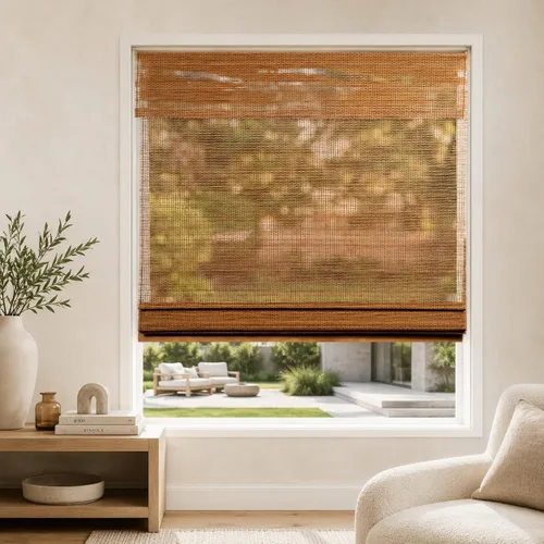 Vista 13 de CHICOLOGY Persianas romanas de bambú, persianas filtrantes de luz favoritas de los clientes para ventanas, calidad premium, ideales para el hogar