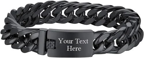 Vista 20 de PROSTEEL - Pulsera de cadena franco de acero inoxidable, pulseras gruesas de moda para hombres y mujeres, chapadas en oro negro de 18 quilates