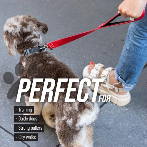 Vista 5 de Correa corta para perros con mango de tráfico para perros grandes. Ideal para acopladores de perro doble, perros de servicio y entrenamiento, 12